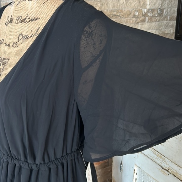 Show Me Your Mumu black chiffon bridesmaid dress full skirt flare short sleeve - Picture 6 of 16